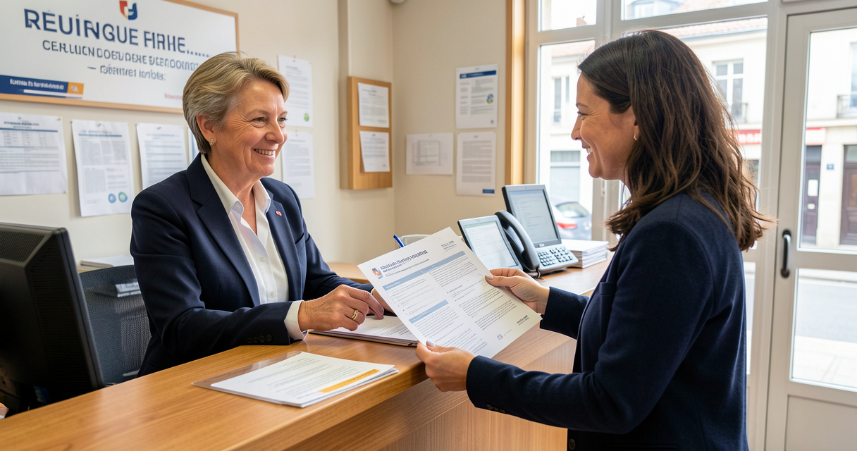 Dépôt du dossier de déclaration préalable à l'accueil de la mairie avec les documents Cerfa