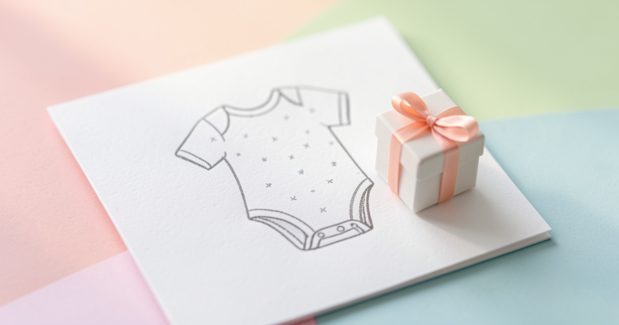 Carte de félicitations manuscrite posée près d'un body de bébé rose