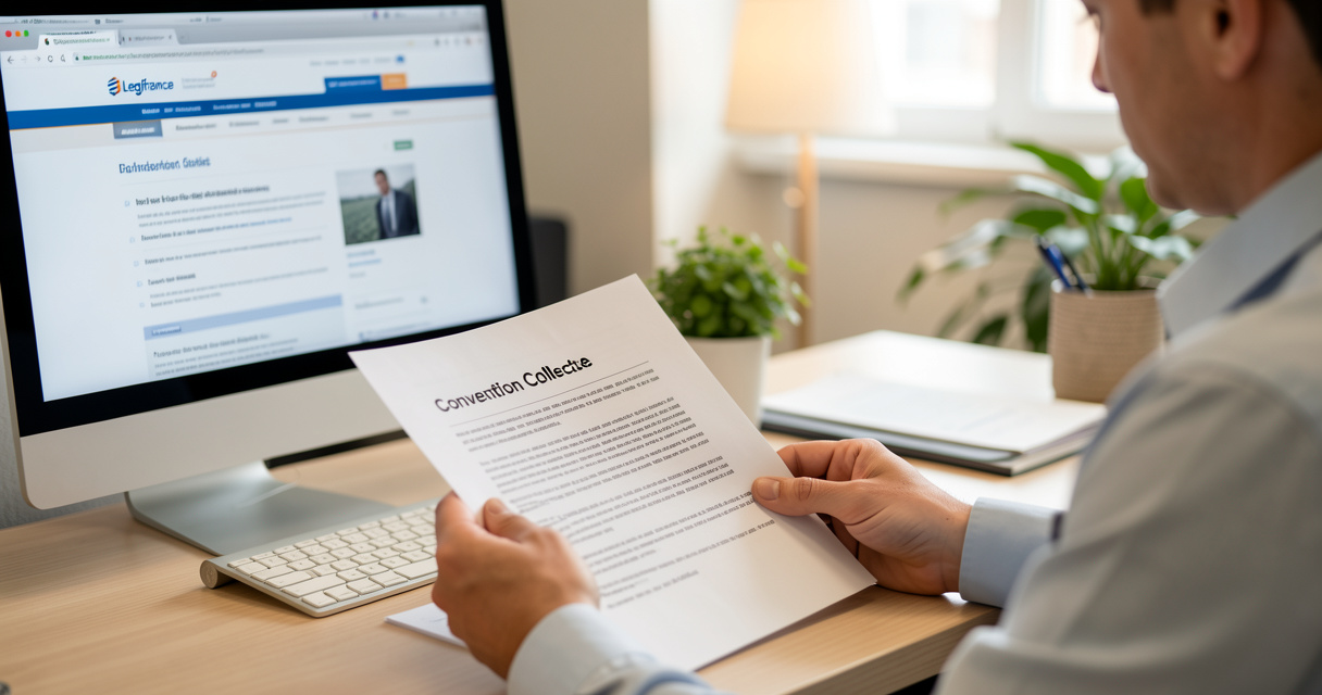 Responsable RH consultant le texte de la convention collective commerce de gros sur son bureau