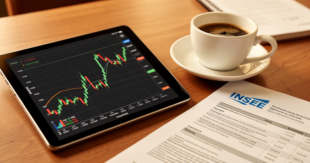 Graphique d'évolution de l'ILAT consulté sur une tablette tactile avec rapport INSEE à côté.