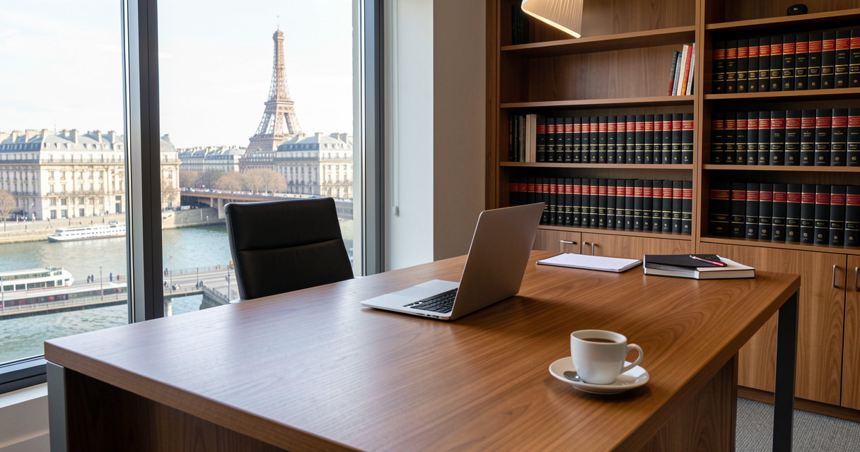 Cabinet d'avocat en droit des sociétés avec vue sur la Seine à Paris - espace de travail professionnel
