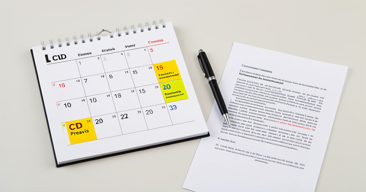Calendrier et contrat de travail illustrant le calcul du préavis CDD en jours ouvrés