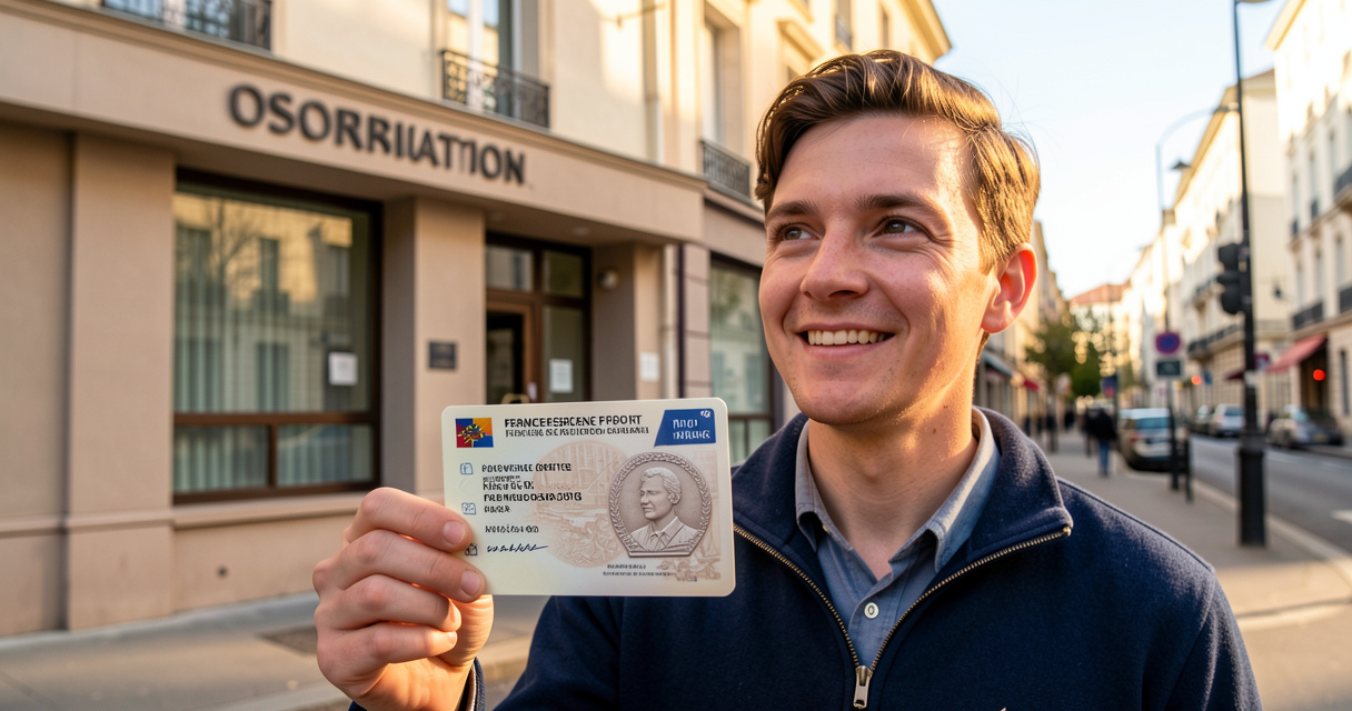Une personne tient sa carte de séjour obtenue grâce à l’aide d’une association en France