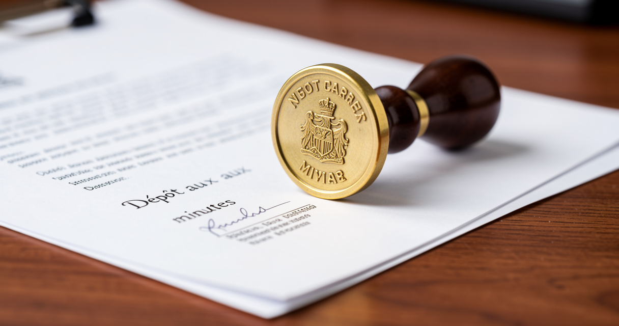 Cachet et sceau du notaire sur le document de dépôt de la convention de divorce