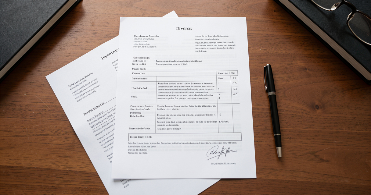 Demande de divorce formulaire gratuit et documents d'état civil sur un bureau d'avocat
